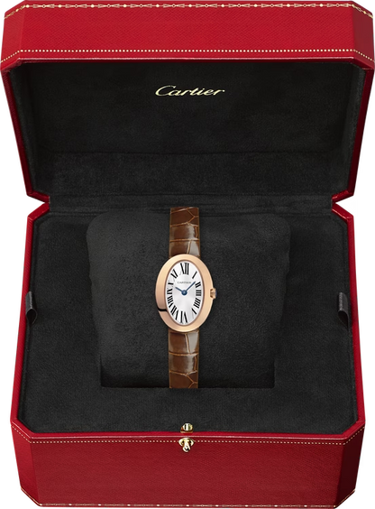 Cartier Baignoire de Cartier Rose gold 25.30 MM - Shiny Dark Brown Alligator Leather Strap - Silvered Dial - W8000017