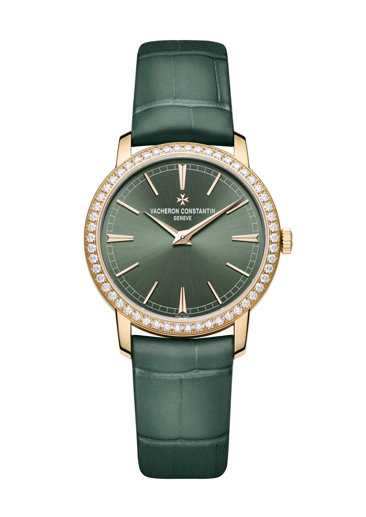 Vacheron Constantin Traditionnelle Pink Gold 33 MM - Green Leather Strap - Diamond Bezel - Green Dial - 1405T/000R-H009