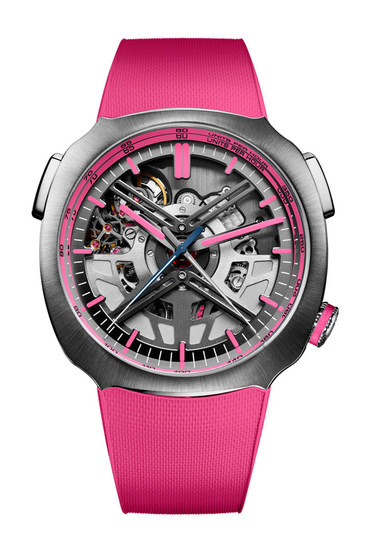 H. Moser & Cie Streamliner "Alpine Drivers and Mechanics" Pink - Stainless Steel - 42.3 MM - Limited Edition - Skeleton Dial - Rubber Strap - 6700-1201