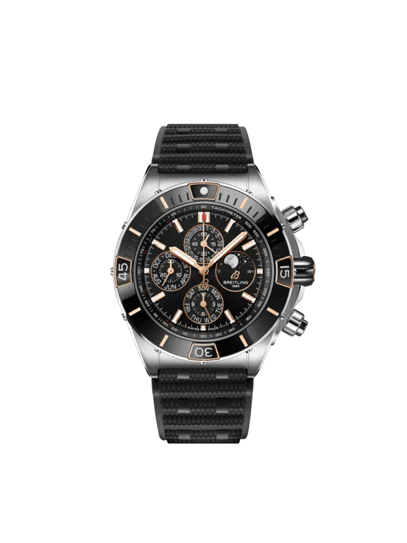 Breitling Chronomat Stainless Steel and Rose Gold 44 MM - Black Rubber Strap - Black Dial - I19320251B1S1