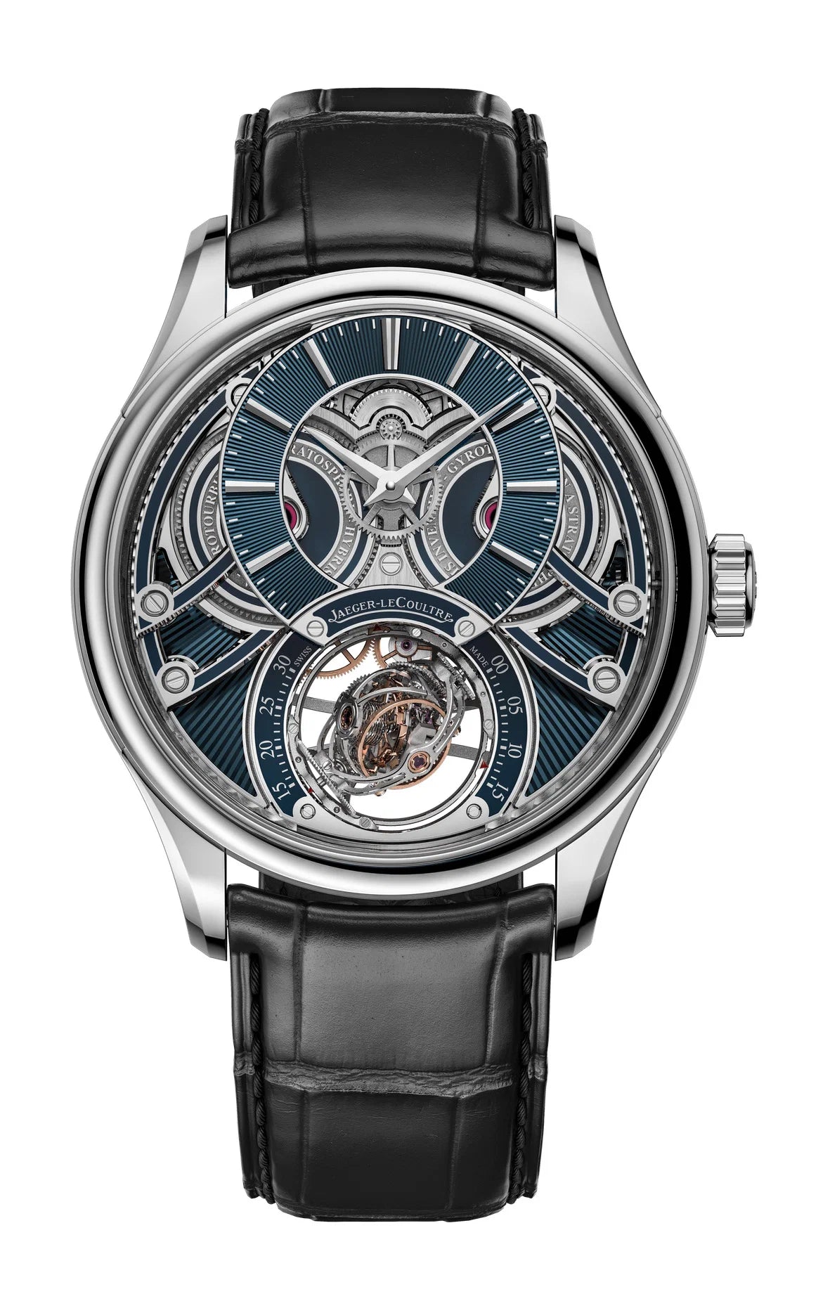 JLC - Master Hybris Inventiva Gyrotourbillon À Stratosphère - Limited Edition - 42 MM - Platinum - Blue Enamel Guilloché Dial - Black Alligator Leather Strap - Q5306480