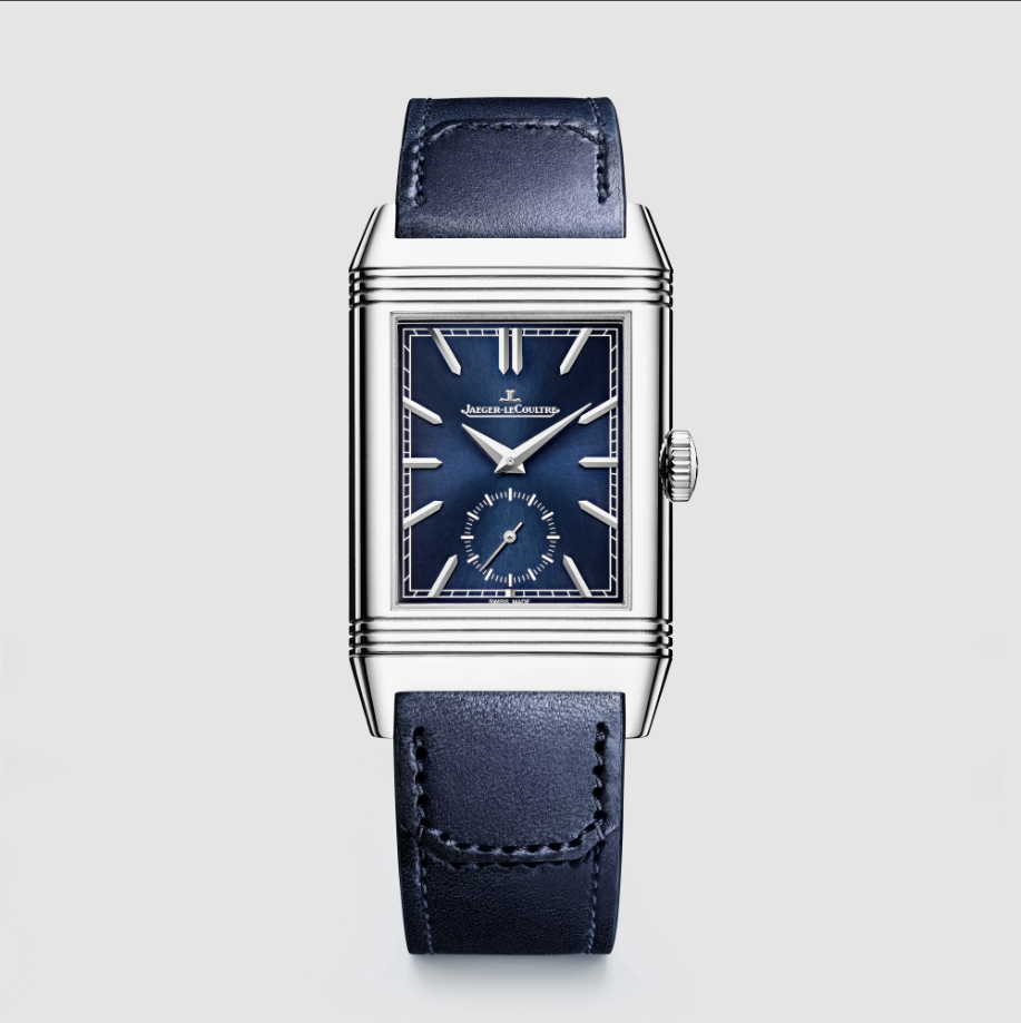 JLC - Reverso Tribute Duoface Small Seconds - 47 MM x 28.3 MM - Stainless Steel - Blue/Silvered Dial - Blue Strap - JLC Q3988481
