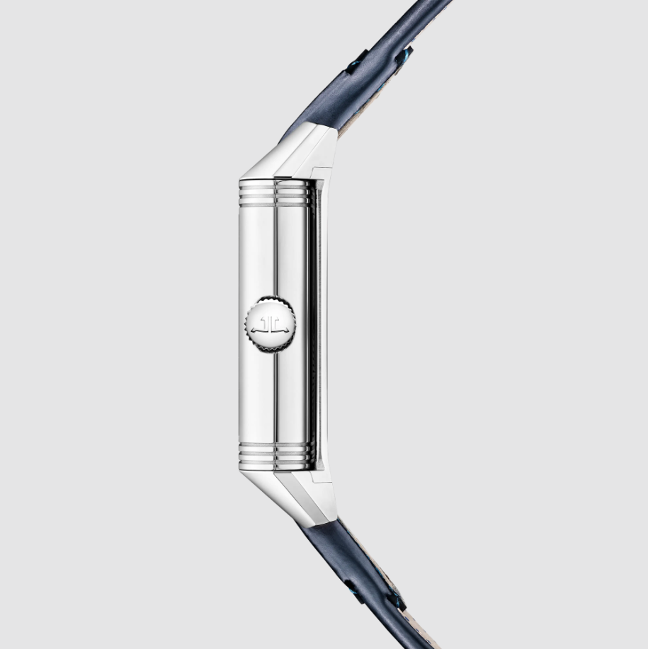 JLC - Reverso Tribute Duoface Small Seconds - 47 MM x 28.3 MM - Stainless Steel - Blue/Silvered Dial - Blue Strap - JLC Q3988481