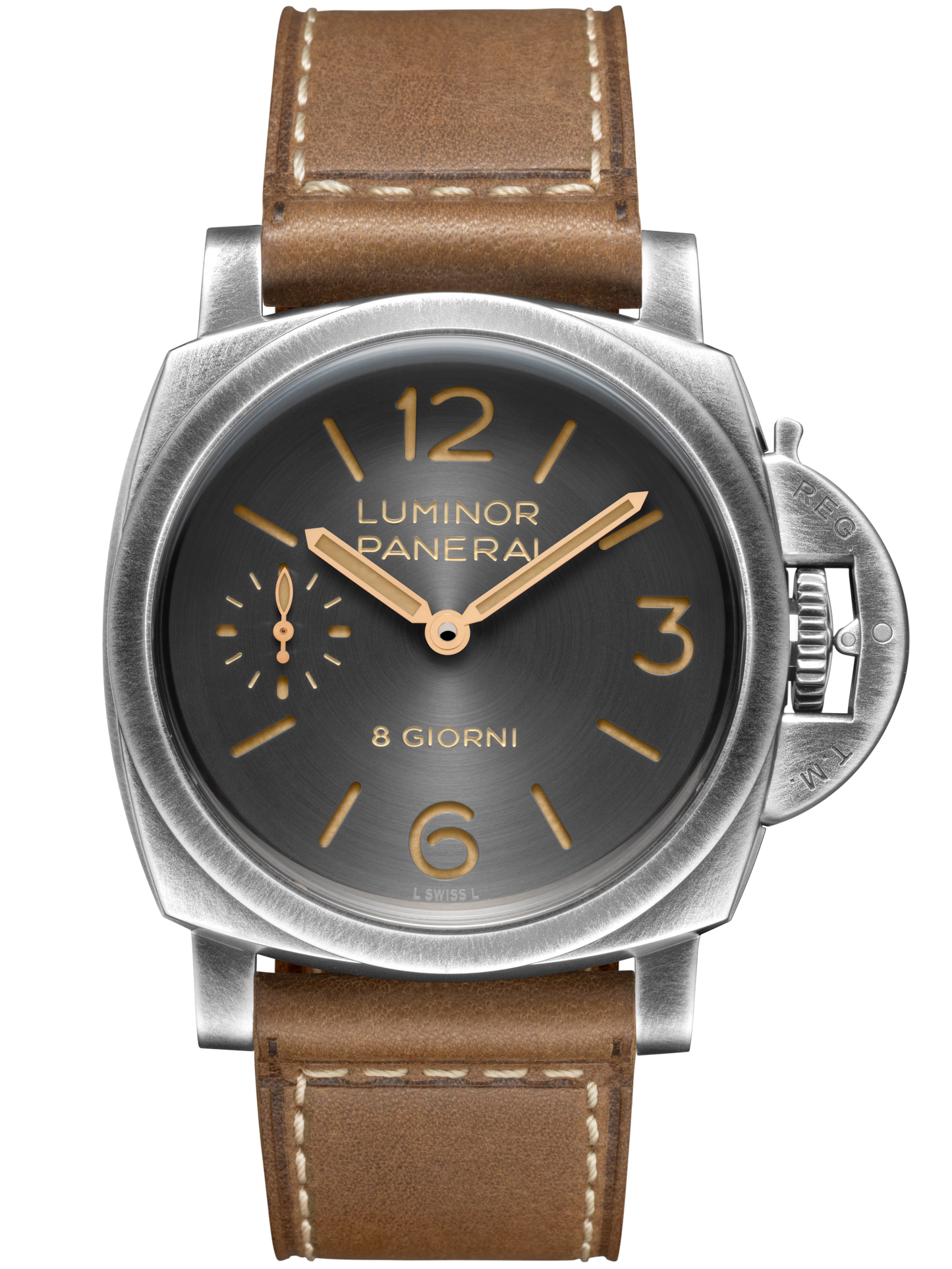 Panerai Luminor 8 Giorni Brunito Steel 44 MM - Brown Calfskin Leather Strap - Anthracite Dial - PAM01733