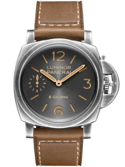 Panerai Luminor 8 Giorni Brunito Steel 44 MM - Brown Calfskin Leather Strap - Anthracite Dial - PAM01733