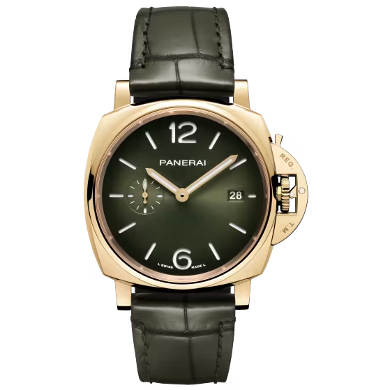 Panerai Luminor Due Polished Yellow gold 42 MM - Dark Green Leather Strap - Green Dial - PAM01423