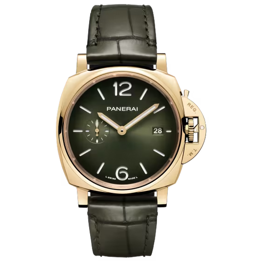 Panerai Luminor Due Polished Yellow gold 42 MM - Dark Green Leather Strap - Green Dial - PAM01423