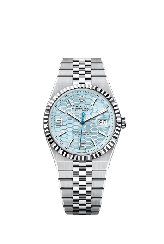 Rolex Land-Dweller - 40 MM - Stainless Steel and Platinum - Honeycomb Motif Ice Blue Dial - Fluted Bezel - Jubilee Bracelet - 127336-0001