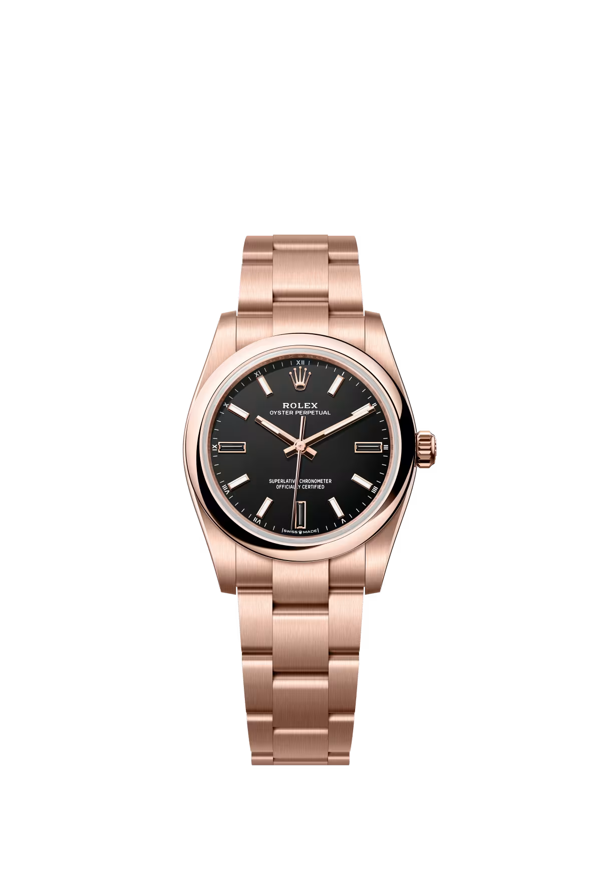 Rolex Everose Gold Oyster Perpetual Watch - 34 MM - Oyster Bracelet - Black Dial - 124205-0001
