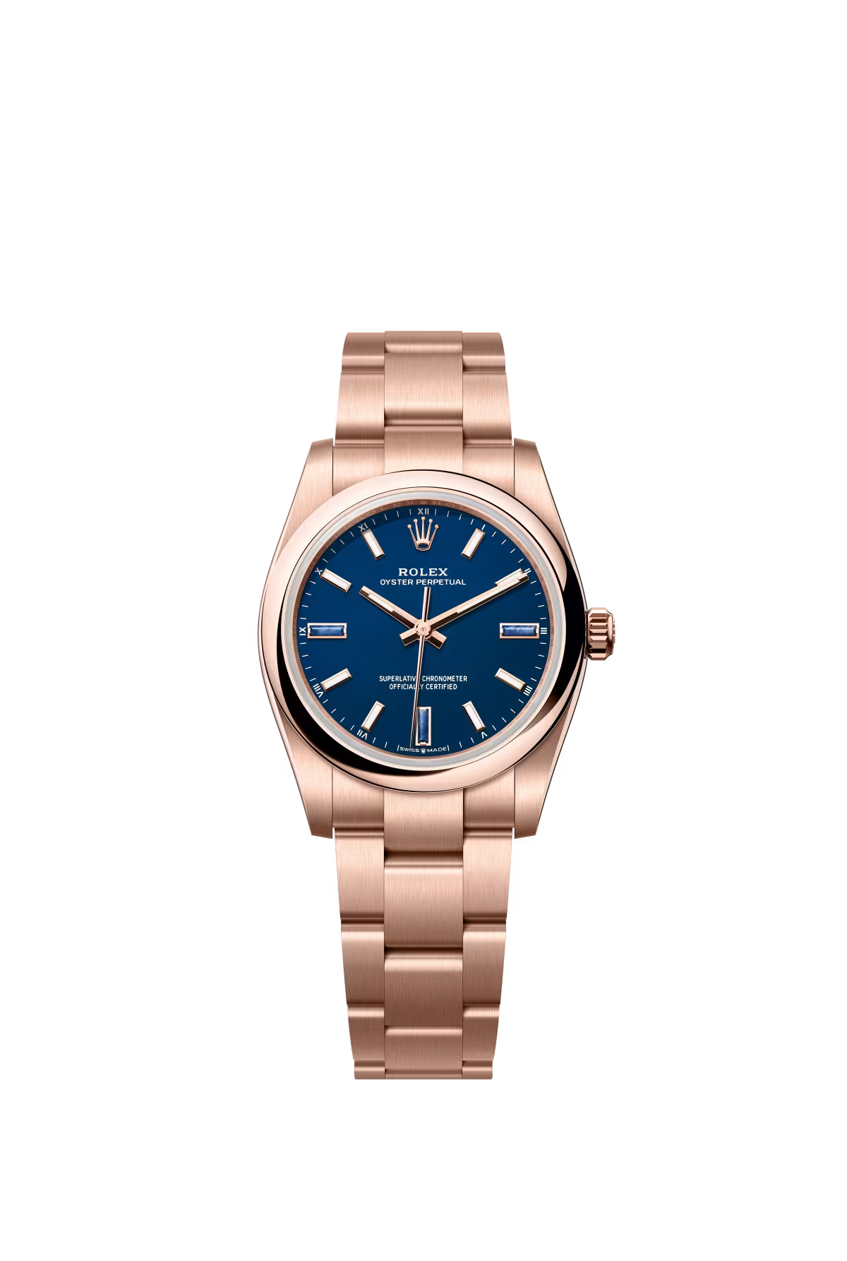 Rolex Everose Gold Oyster Perpetual Watch - 34 MM - Oyster Bracelet - Blue Stone Dial - 124205-0002