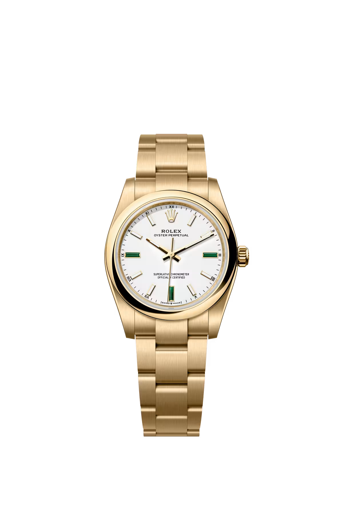 Rolex Oyster Perpetual - Yellow Gold - 34 MM - Oyster Bracelet - White Dial - 124208-0002