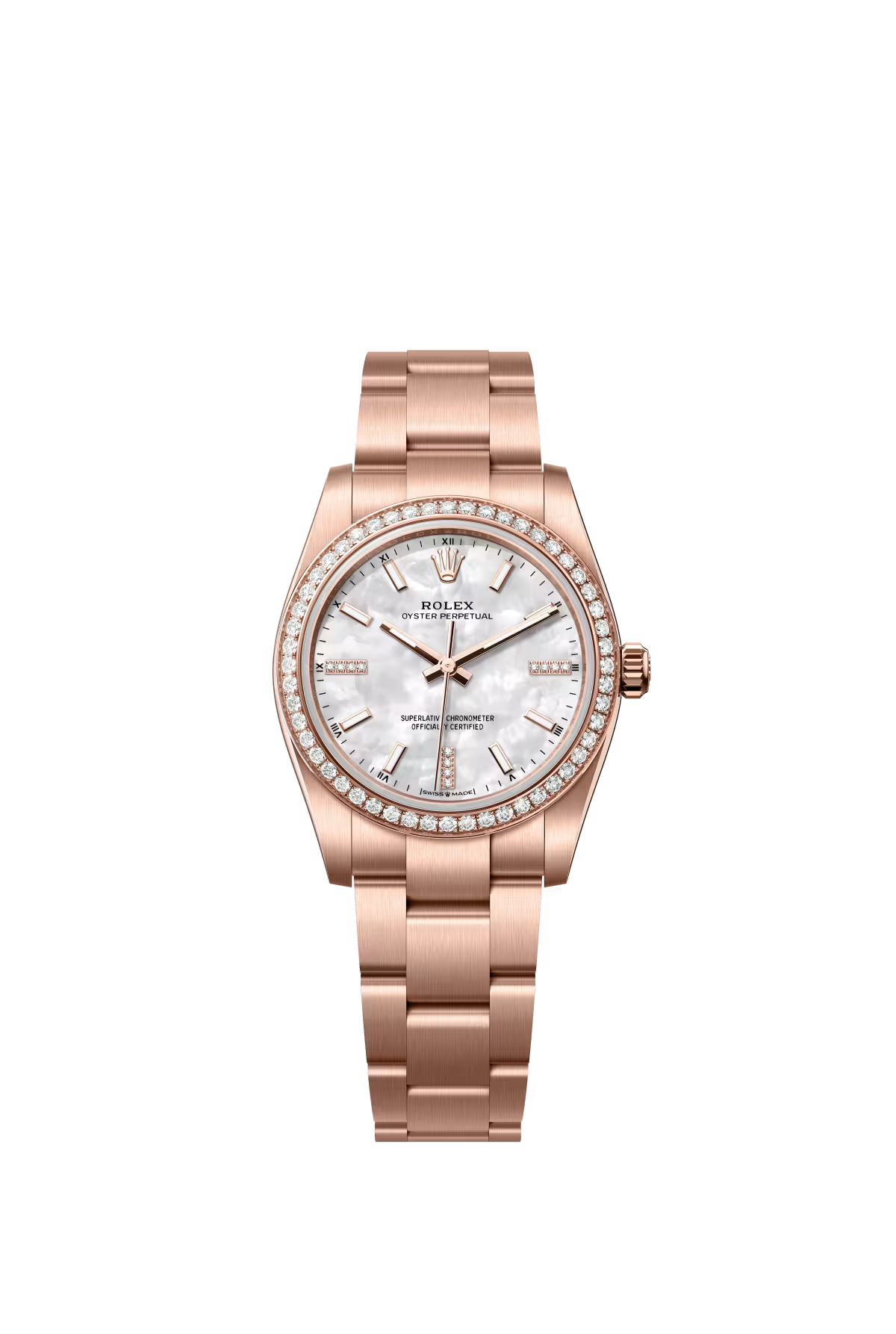 Rolex Everose Gold Oyster Perpetual Watch - 34 MM - Oyster Bracelet - MoP Dial - Diamond Bezel - 124245RBR-0002