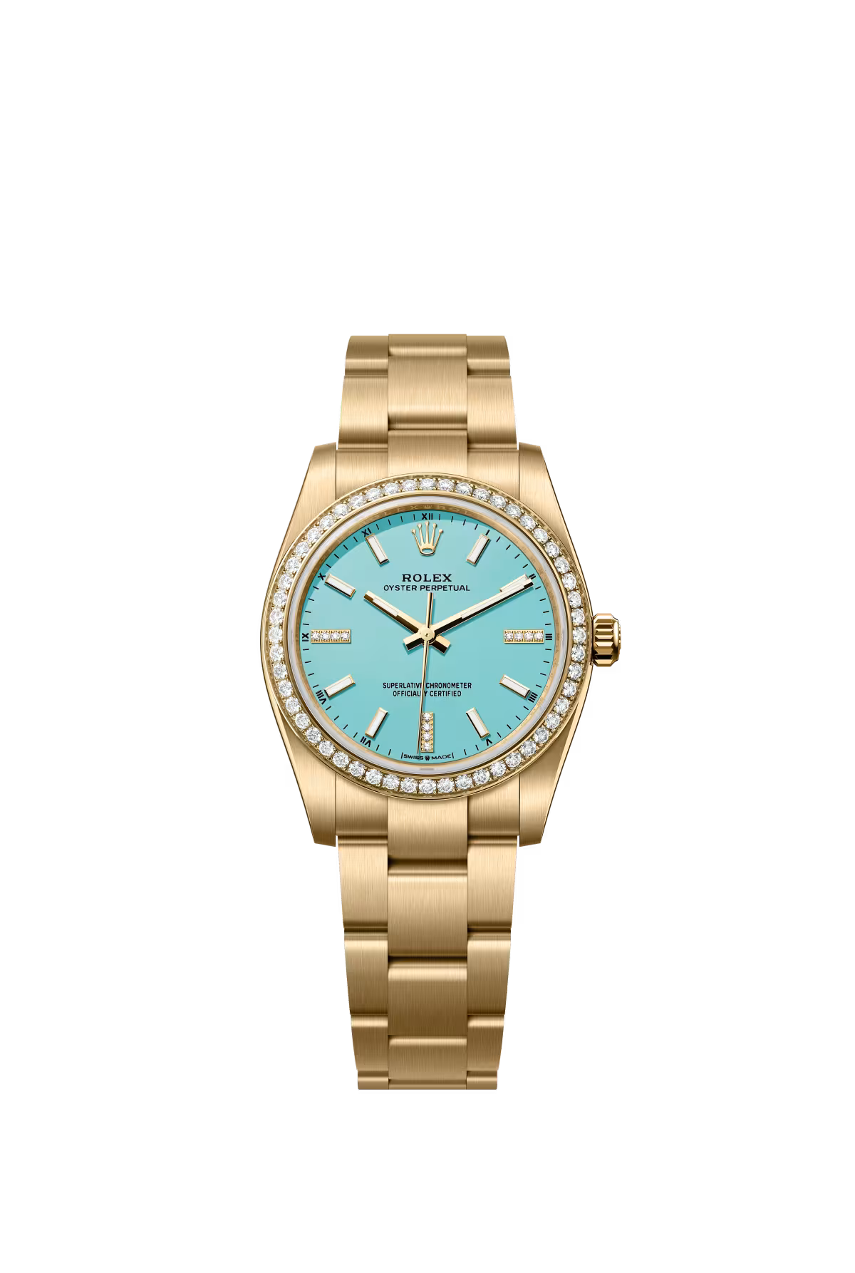 Rolex Oyster Perpetual - Yellow Gold - 34 MM - Oyster Bracelet - Turquoise Dial - 124248RBR-0002