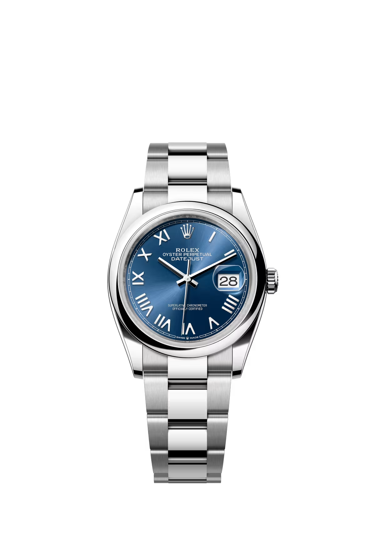 Rolex Stainless Steel Datejust - 36 MM - Oyster Bracelet - Domed Bezel - Blue Roman Dial - 126200-0030