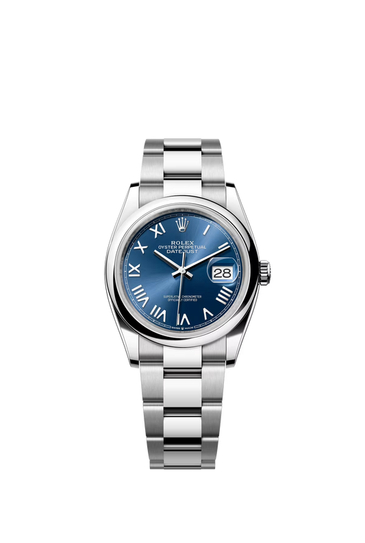Rolex Stainless Steel Datejust - 36 MM - Oyster Bracelet - Domed Bezel - Blue Roman Dial - 126200-0030
