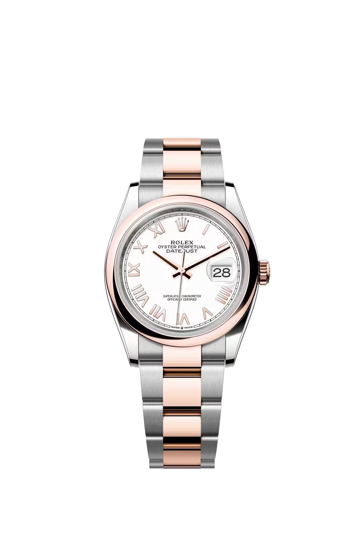 Rolex Stainless Steel And Pink Gold Datejust - 36 MM - Oyster Bracelet - Domed Bezel - White Dial - 126201-0046