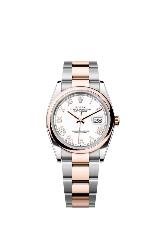 Rolex Stainless Steel And Pink Gold Datejust - 36 MM - Oyster Bracelet - Domed Bezel - White Dial - 126201-0046