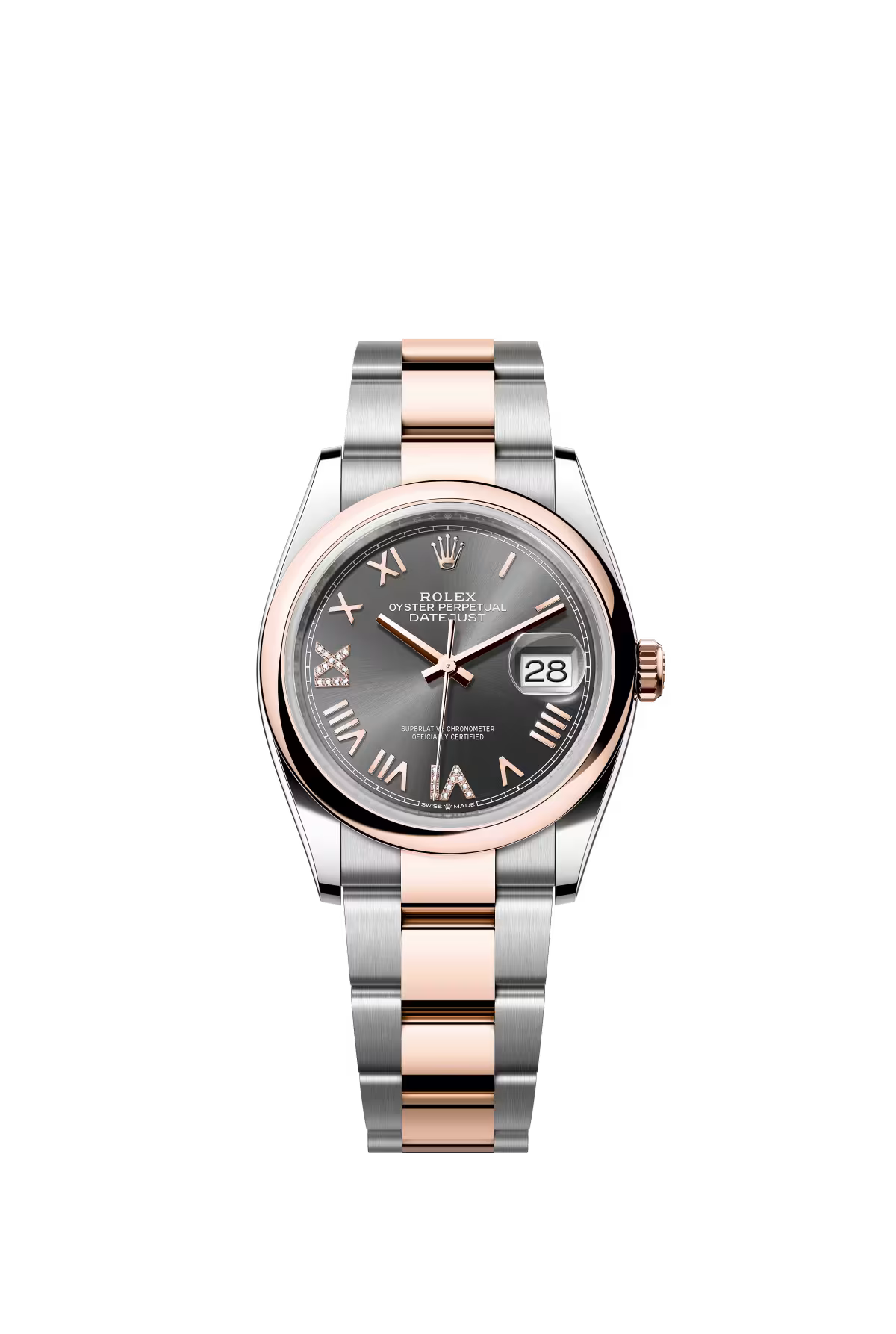 Rolex Stainless Steel And Pink Gold Datejust - 36 MM - Oyster Bracelet - Domed Bezel - Slate Diamond-Set Dial - 126201-0048