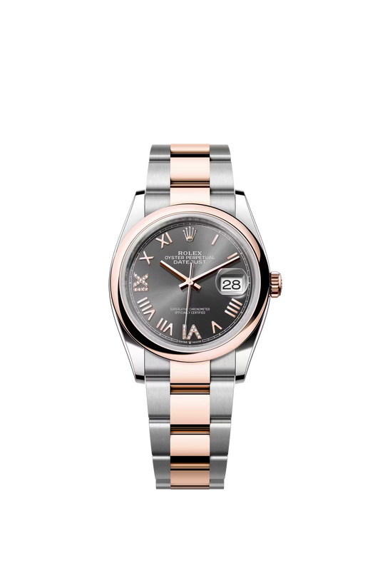 Rolex Stainless Steel And Pink Gold Datejust - 36 MM - Oyster Bracelet - Domed Bezel - Slate Diamond-Set Dial - 126201-0048