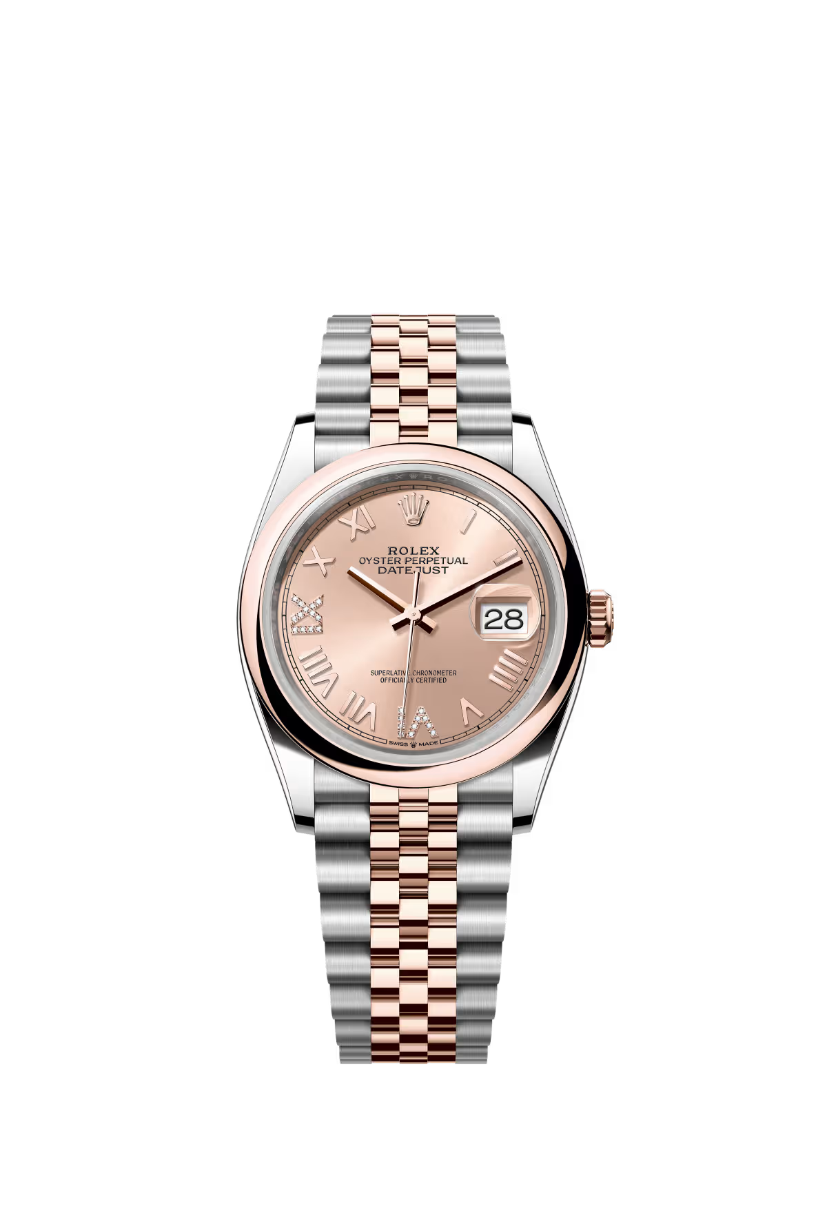 Rolex Stainless Steel And Pink Gold Datejust - 36 MM - Jubilee Bracelet - Domed Bezel - Rose Diamond-Set Dial - 126201-0049