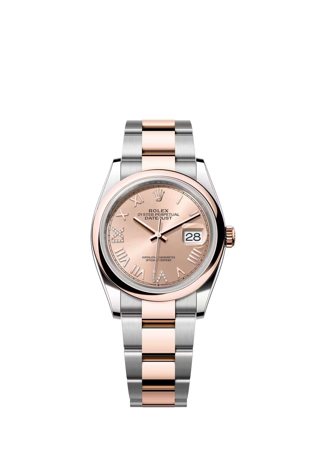 Rolex Stainless Steel And Pink Gold Datejust - 36 MM - Oyster Bracelet - Domed Bezel - Rose Diamond-Set Dial - 126201-0050