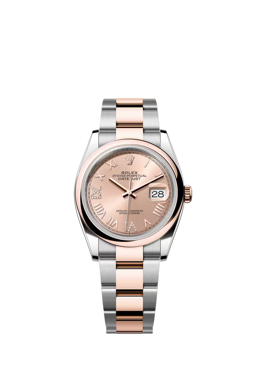 Rolex Stainless Steel And Pink Gold Datejust - 36 MM - Oyster Bracelet - Domed Bezel - Rose Diamond-Set Dial - 126201-0050