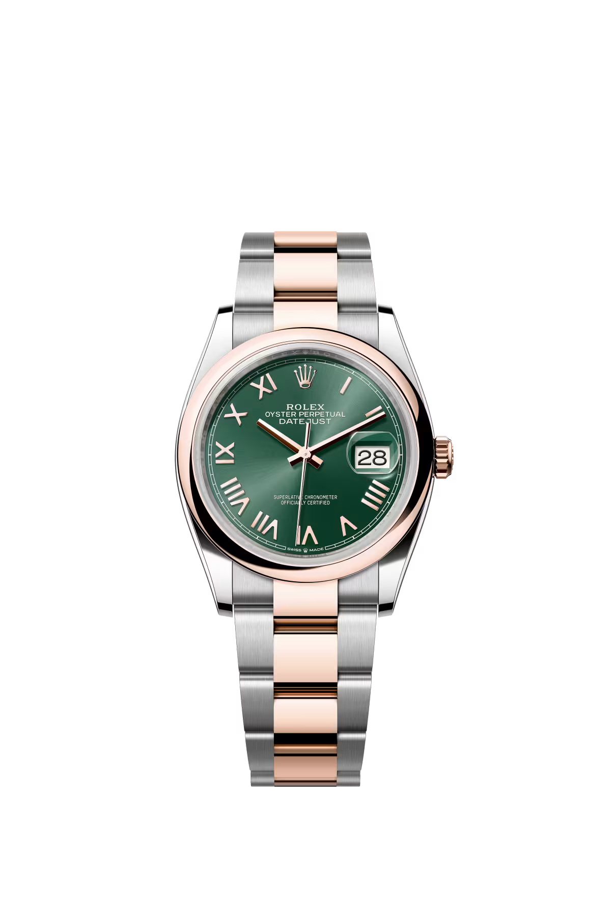 Rolex Stainless Steel And Pink Gold Datejust - 36 MM - Oyster Bracelet - Domed Bezel - Mint Green Dial - 126201-0052