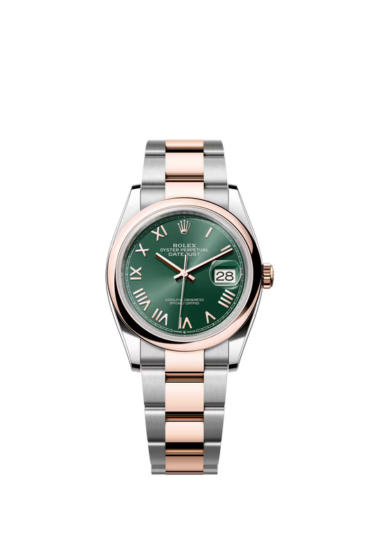 Rolex Stainless Steel And Pink Gold Datejust - 36 MM - Oyster Bracelet - Domed Bezel - Mint Green Dial - 126201-0052