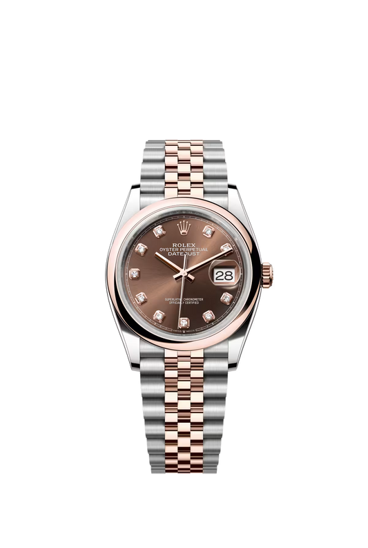 Rolex Stainless Steel And Pink Gold Datejust - 36 MM - Jubilee Bracelet - Domed Bezel - Chocolate Diamond Dial - 126201-0053