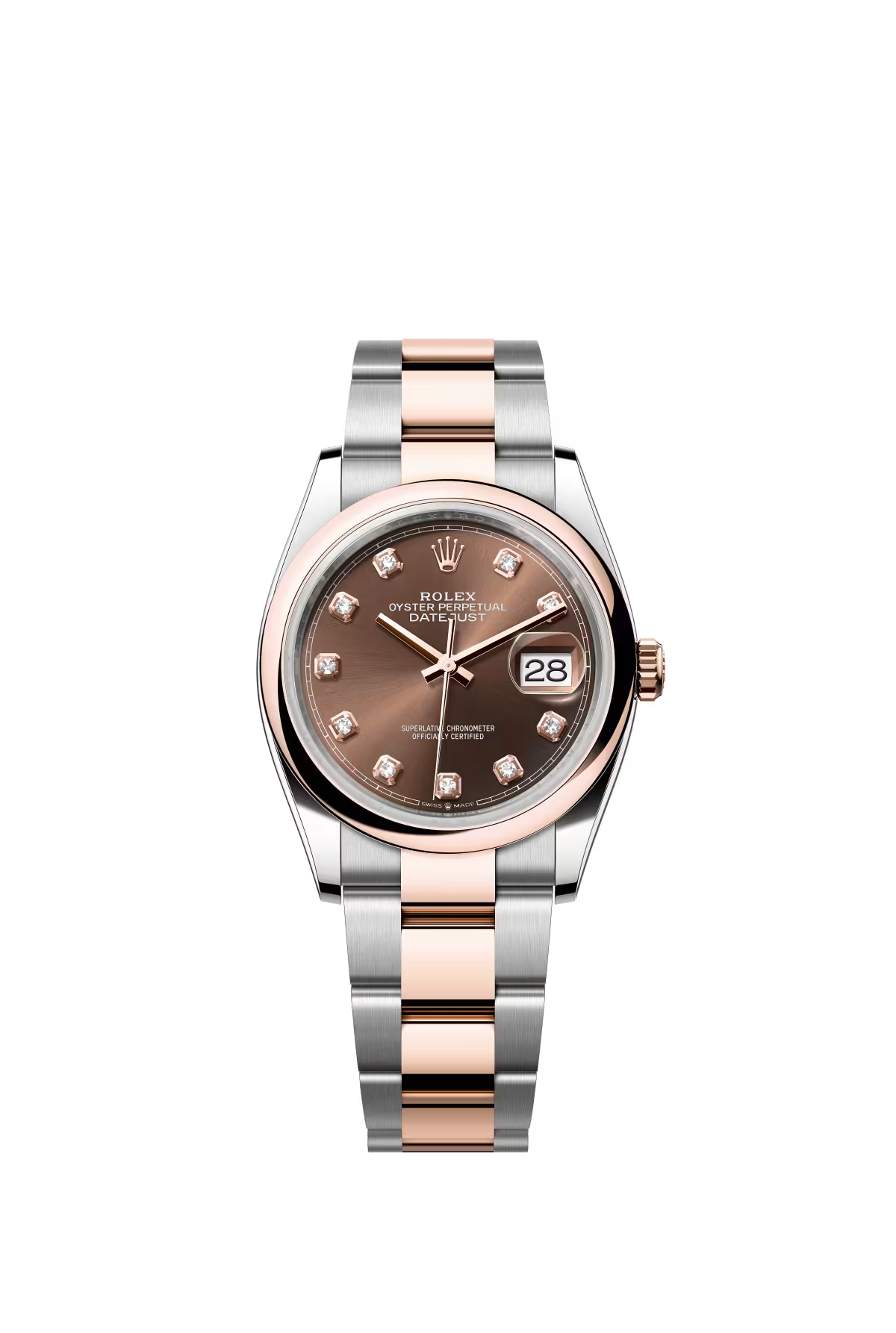 Rolex Stainless Steel And Pink Gold Datejust - 36 MM - Oyster Bracelet - Domed Bezel - Chocolate Diamond Dial - 126201-0054