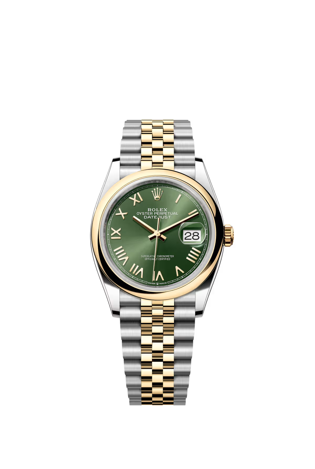 Rolex Stainless Steel And Yellow Gold Datejust - 36 MM - Jubilee Bracelet - Domed Bezel - Olive Green Roman Dial - 126203-0053