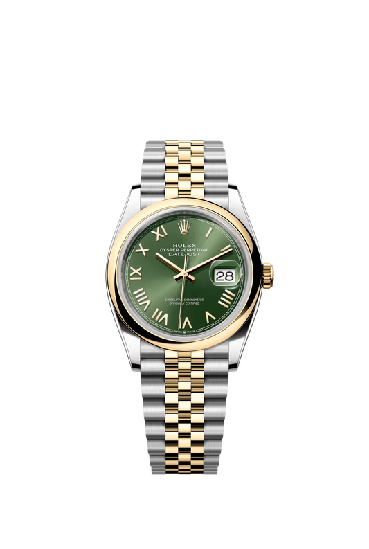 Rolex Stainless Steel And Yellow Gold Datejust - 36 MM - Jubilee Bracelet - Domed Bezel - Olive Green Roman Dial - 126203-0053
