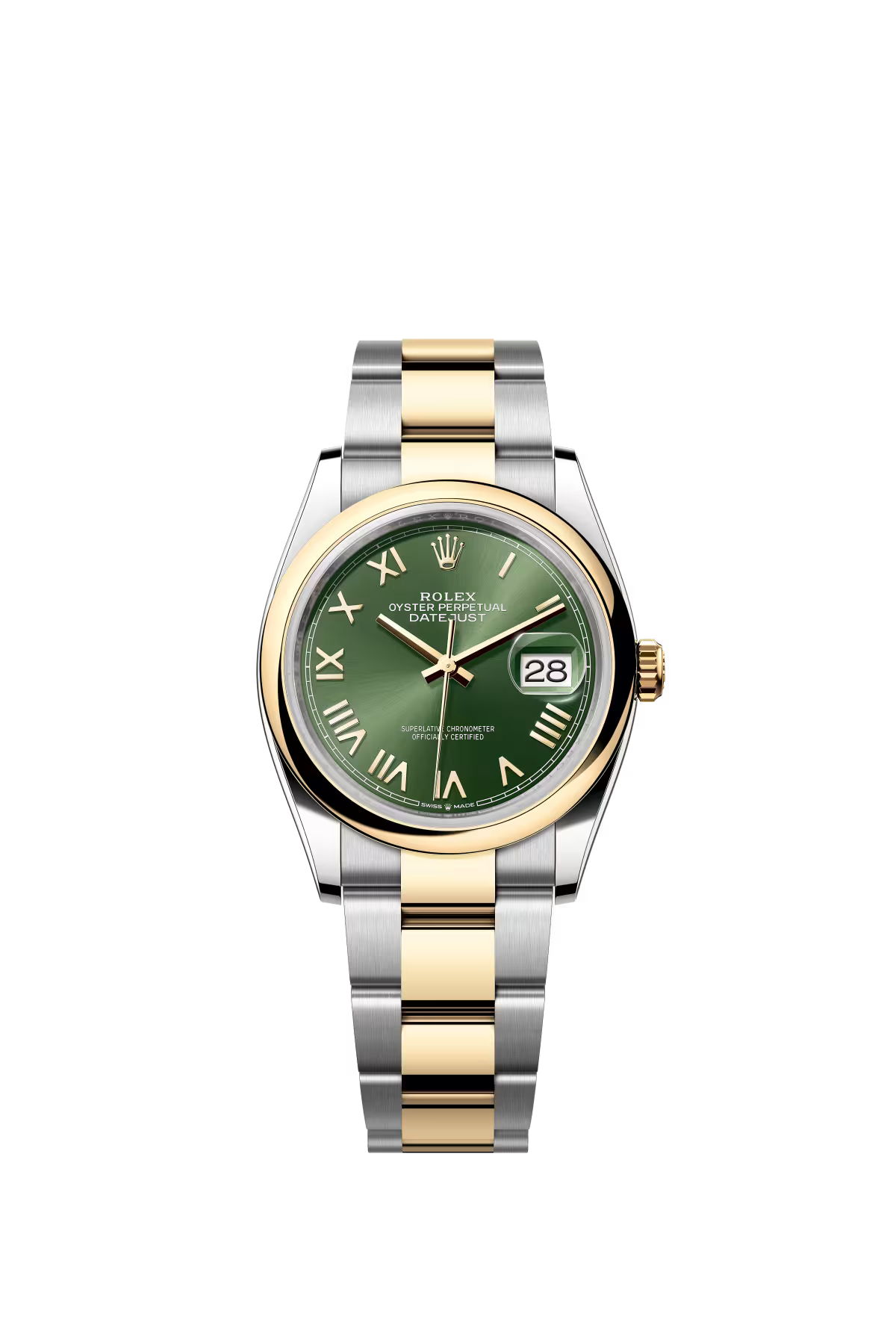Rolex Stainless Steel And Yellow Gold Datejust - 36 MM - Oyster Bracelet - Domed Bezel - Olive Green Roman Dial - 126203-0054