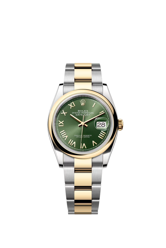 Rolex Stainless Steel And Yellow Gold Datejust - 36 MM - Oyster Bracelet - Domed Bezel - Olive Green Roman Dial - 126203-0054