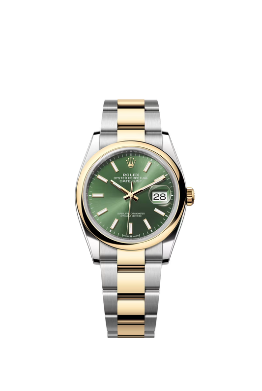 Rolex Stainless Steel And Yellow Gold Datejust - 36 MM - Oyster Bracelet - Domed Bezel - Olive Green Index Dial - 126203-0058