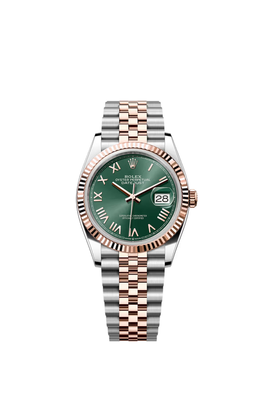 Rolex Stainless Steel And Pink Gold Datejust - 36 MM - Jubilee Bracelet - Fluted Bezel - Mint Green Roman Dial - 126231-0051