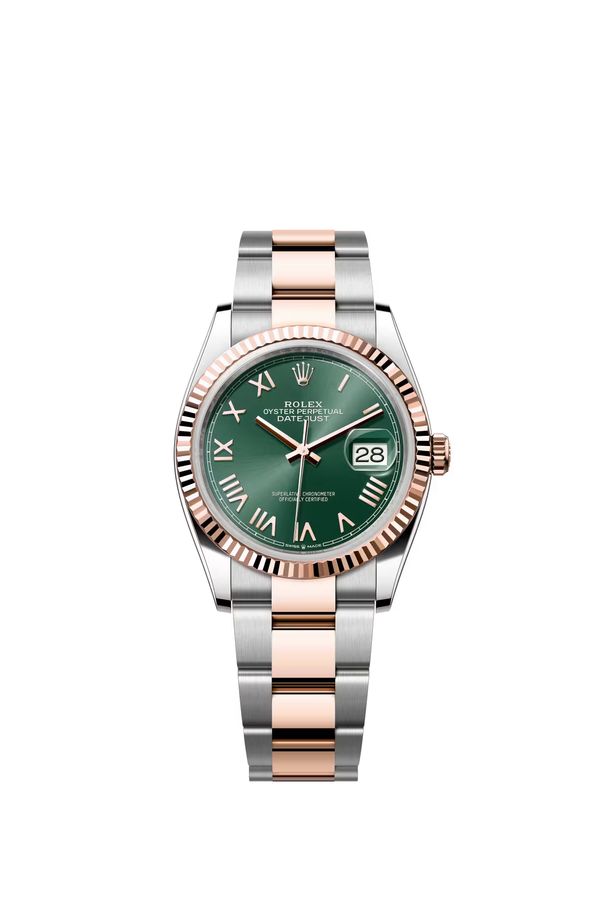Rolex Stainless Steel And Pink Gold Datejust - 36 MM - Oyster Bracelet - Fluted Bezel - Mint Green Roman Dial - 126231-0052