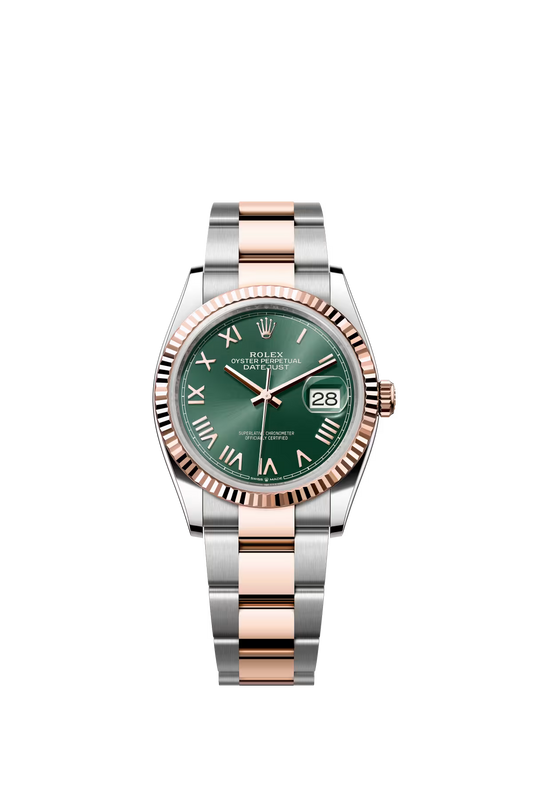 Rolex Stainless Steel And Pink Gold Datejust - 36 MM - Oyster Bracelet - Fluted Bezel - Mint Green Roman Dial - 126231-0052