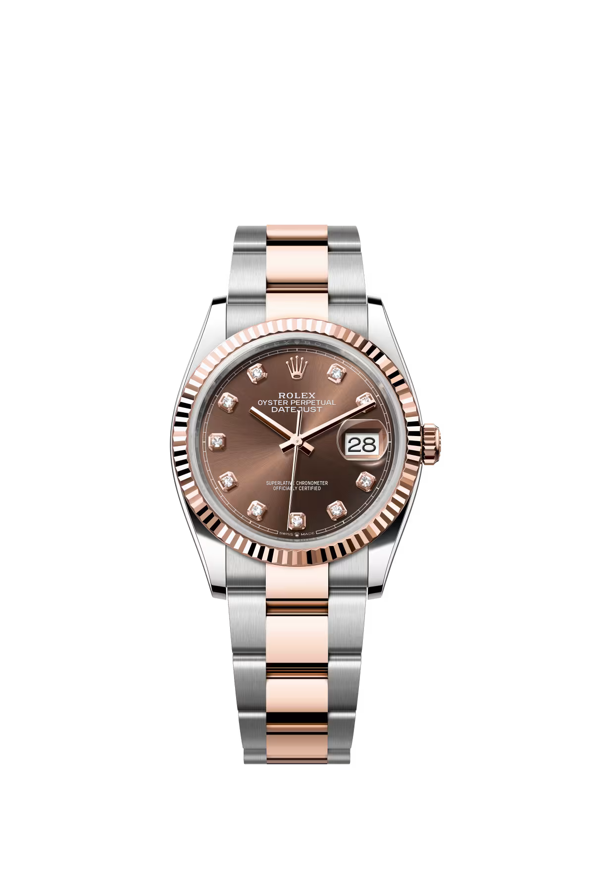Rolex Stainless Steel And Pink Gold Datejust - 36 MM - Oyster Bracelet - Fluted Bezel - Chocolate Diamond Dial - 126231-0054