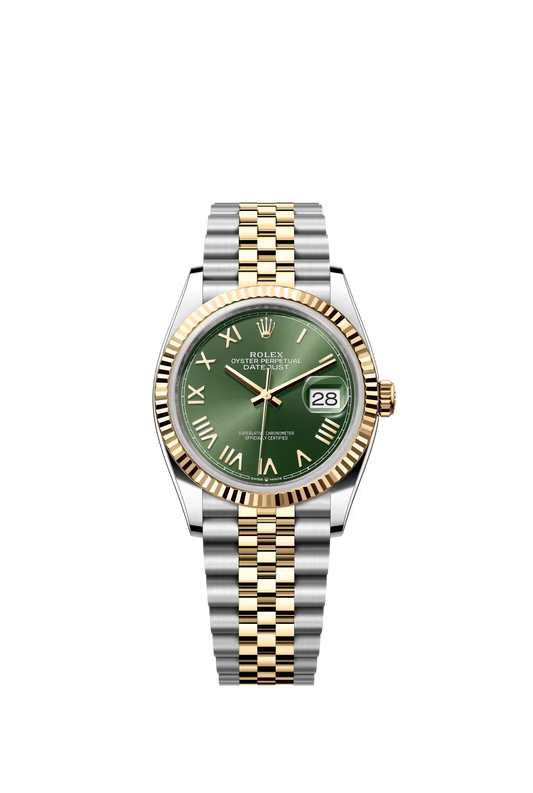 Rolex Stainless Steel And Yellow Gold Datejust - 36 MM - Jubilee Bracelet - Fluted Bezel - Olive Green Roman Dial - 126233-0053
