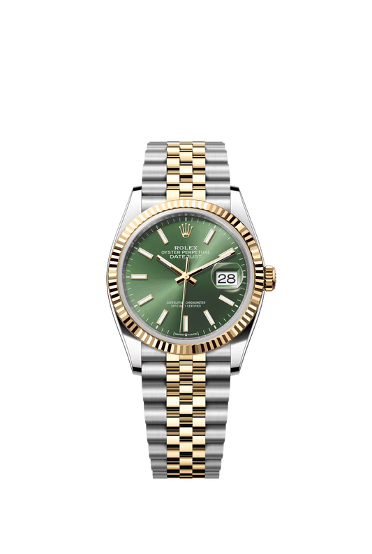 Rolex Stainless Steel And Yellow Gold Datejust - 36 MM - Jubilee Bracelet - Fluted Bezel - Olive Green Index Dial - 126233-0057