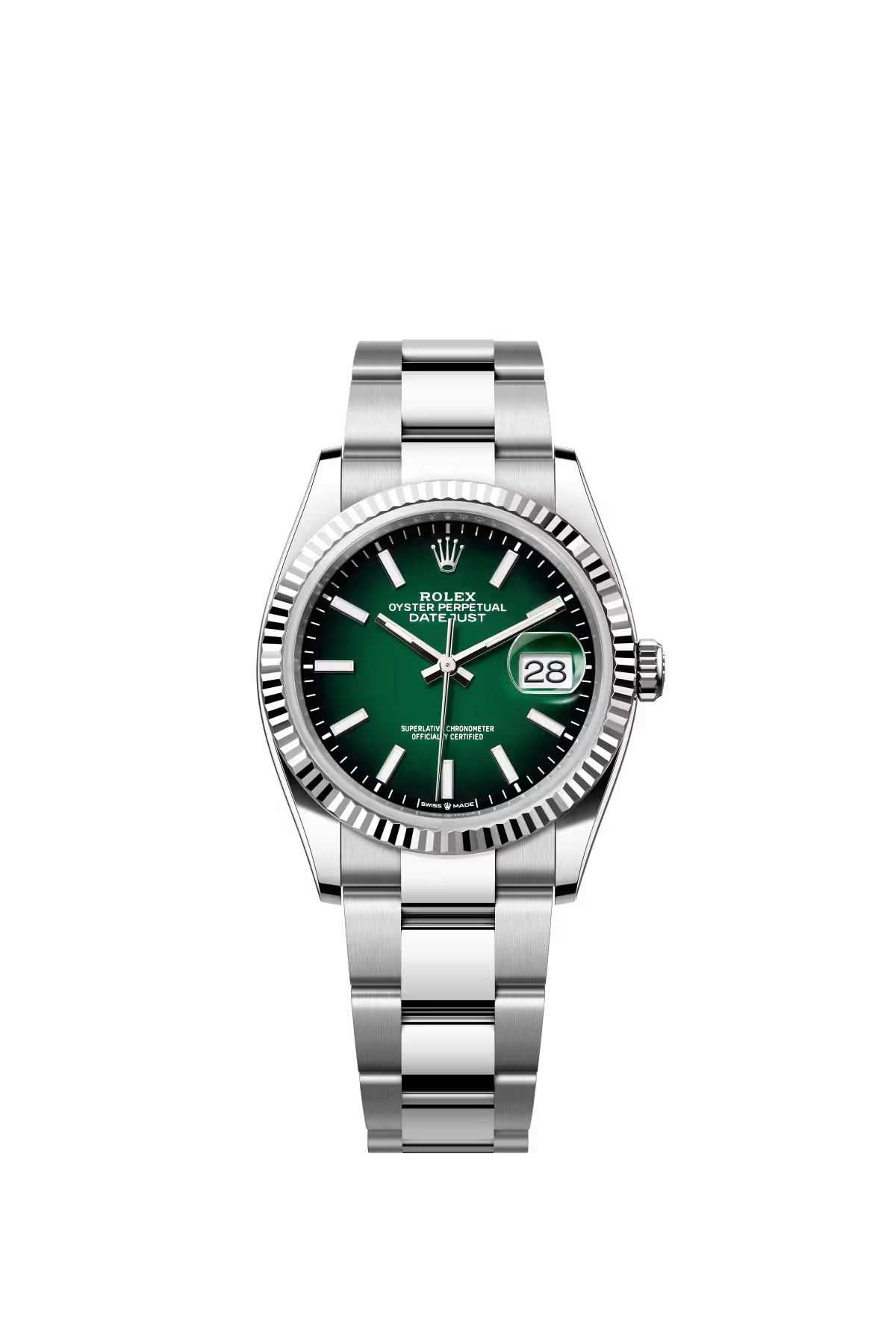 Rolex Stainless Steel And White Gold Datejust - 36 MM - Oyster Bracelet - Fluted Bezel - Green Ombré Dial - 126234-0060