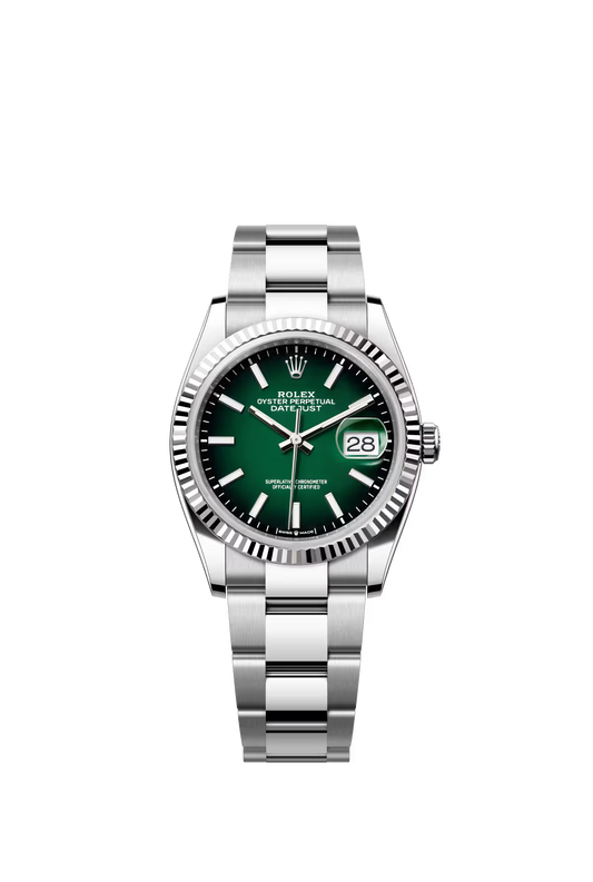 Rolex Stainless Steel And White Gold Datejust - 36 MM - Oyster Bracelet - Fluted Bezel - Green Ombré Dial - 126234-0060
