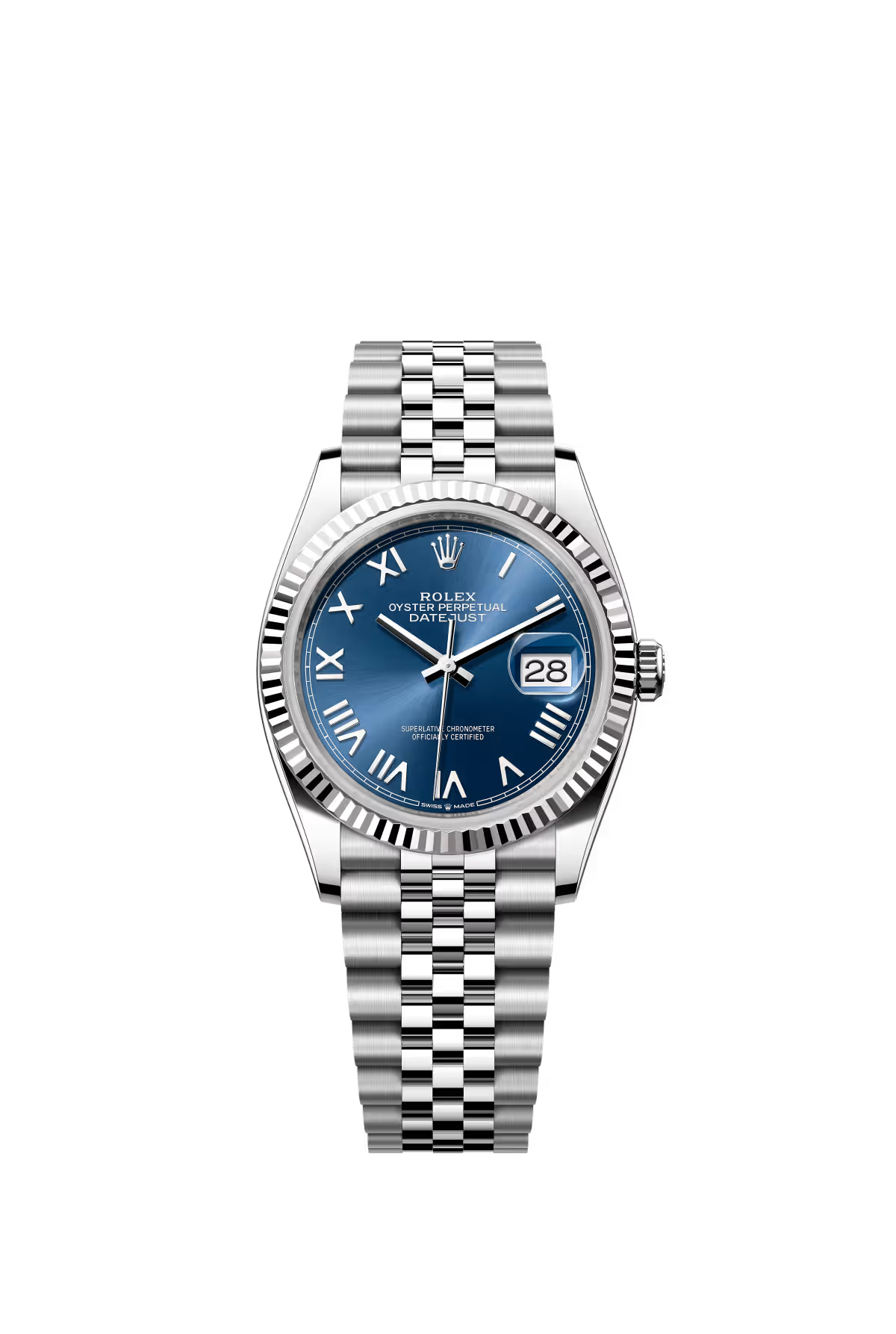 Rolex Stainless Steel And White Gold Datejust - 36 MM - Jubilee Bracelet - Fluted Bezel - Blue Roman Dial - 126234-0069
