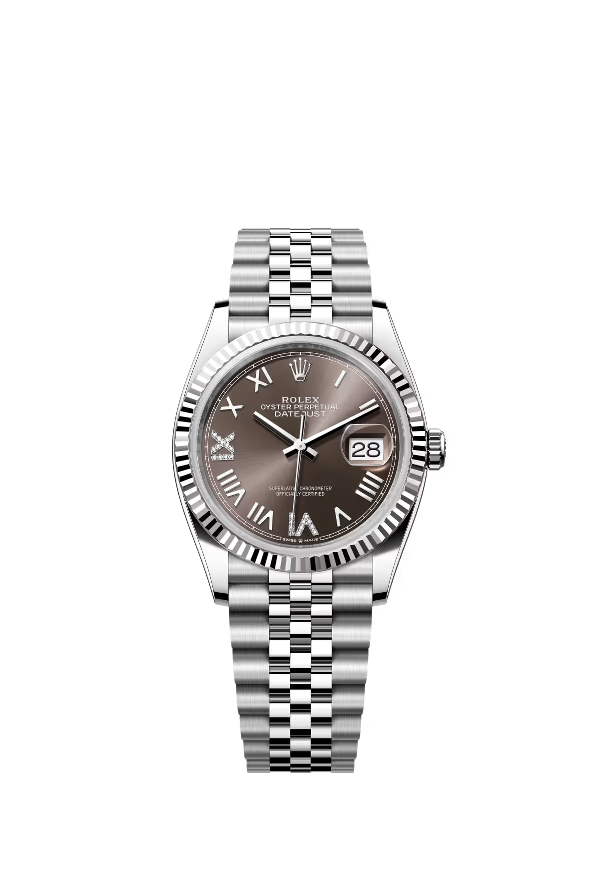 Rolex Stainless Steel And White Gold Datejust - 36 MM - Jubilee Bracelet - Fluted Bezel - Dark Grey Diamond Dial - 126234-0071