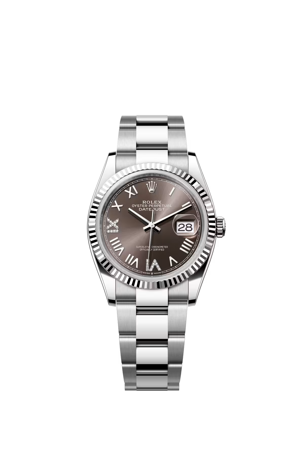 Rolex Stainless Steel And White Gold Datejust - 36 MM - Oyster Bracelet - Fluted Bezel - Dark Grey Diamond Dial - 126234-0072