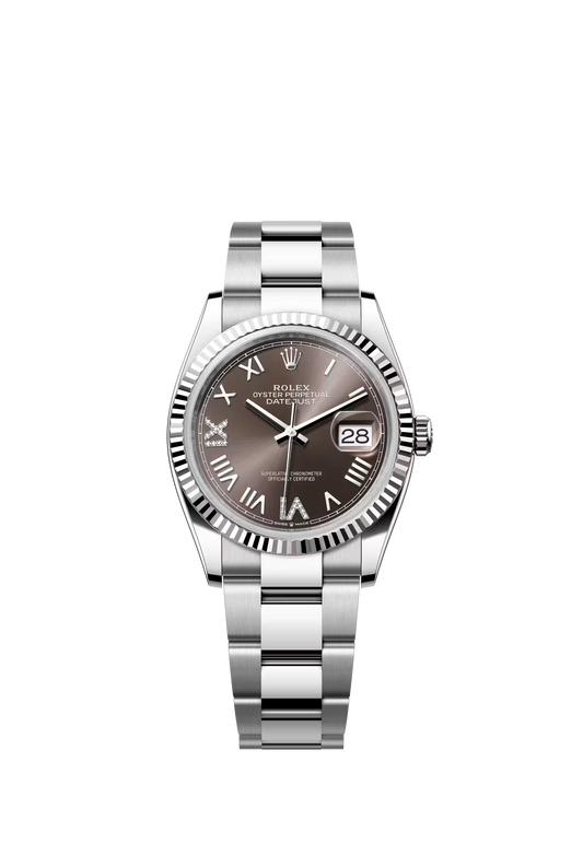 Rolex Stainless Steel And White Gold Datejust - 36 MM - Oyster Bracelet - Fluted Bezel - Dark Grey Diamond Dial - 126234-0072
