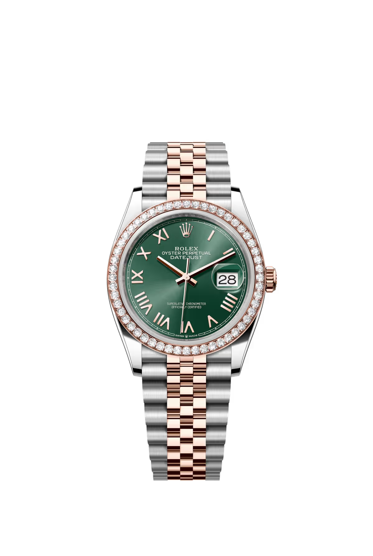 Rolex Stainless Steel And Pink Gold Datejust - 36 MM - Jubilee Bracelet - Diamond Bezel - Mint Green Roman Dial - 126281RBR-0039