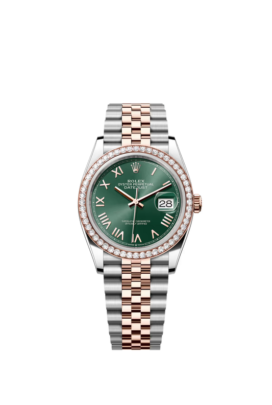 Rolex Stainless Steel And Pink Gold Datejust - 36 MM - Jubilee Bracelet - Diamond Bezel - Mint Green Roman Dial - 126281RBR-0039