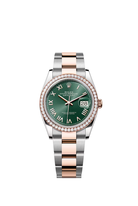 Rolex Stainless Steel And Pink Gold Datejust - 36 MM - Oyster Bracelet - Diamond Bezel - Mint Green Roman Dial - 126281RBR-0040